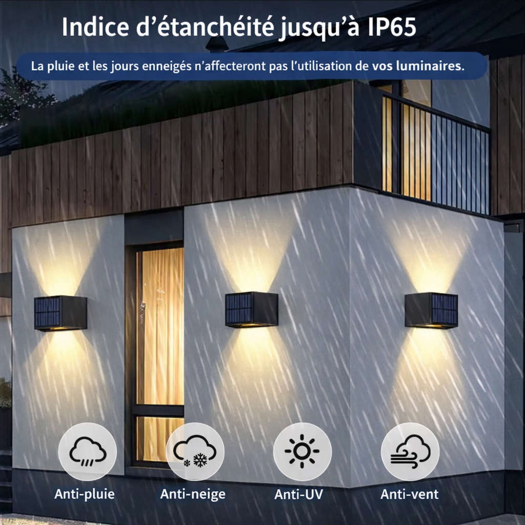 Lampe Solaire Murale LED Design Double Faisceau Haut & Bas – Éclairage Extérieur Autonome IP65