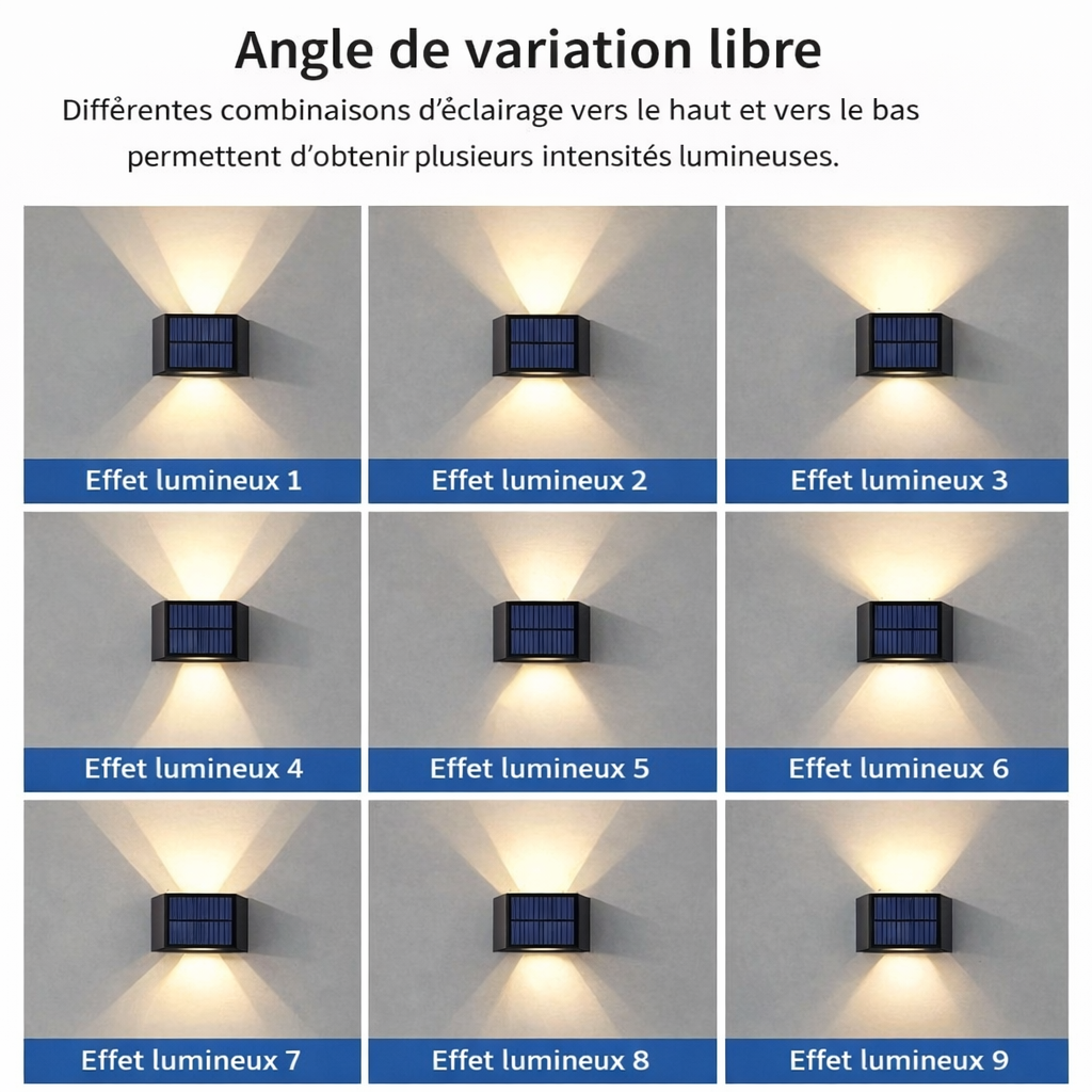 Lampe Solaire Murale LED Design Double Faisceau Haut & Bas – Éclairage Extérieur Autonome IP65