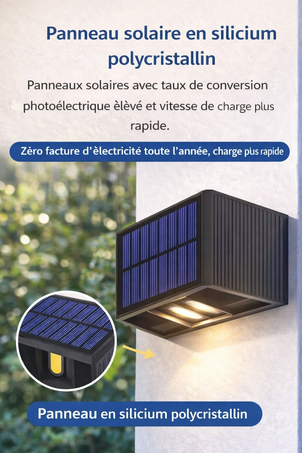 Lampe Solaire Murale LED Design Double Faisceau Haut & Bas – Éclairage Extérieur Autonome IP65